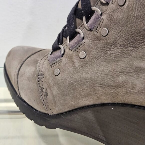 SOREL After Hours Wedge Heels Boots Women's Size 9 Taupe Gray Suede Lace Up - Picture 7 of 13